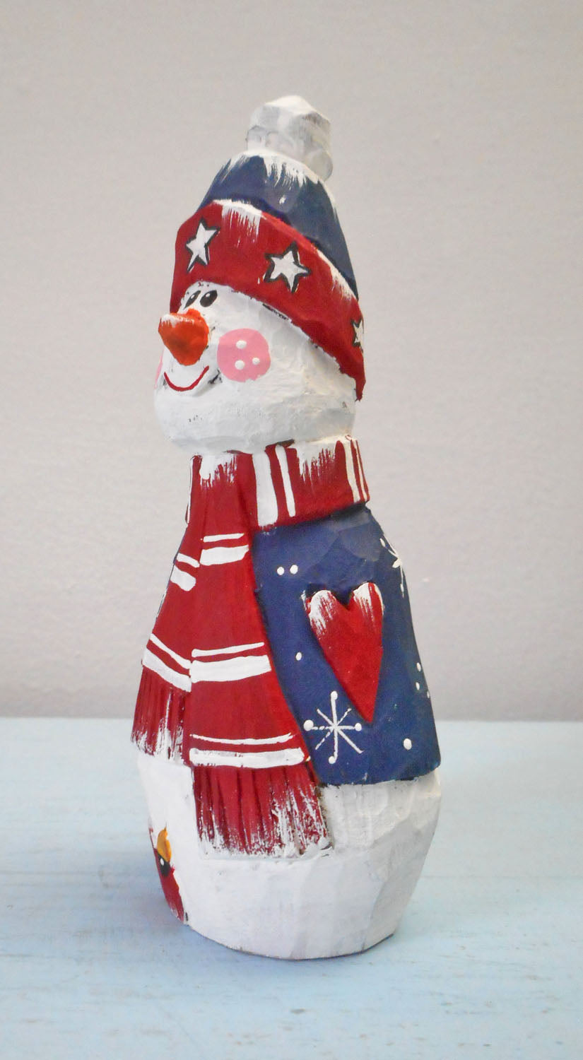 Wooden Folk Art Patriotic Snowman Decoration