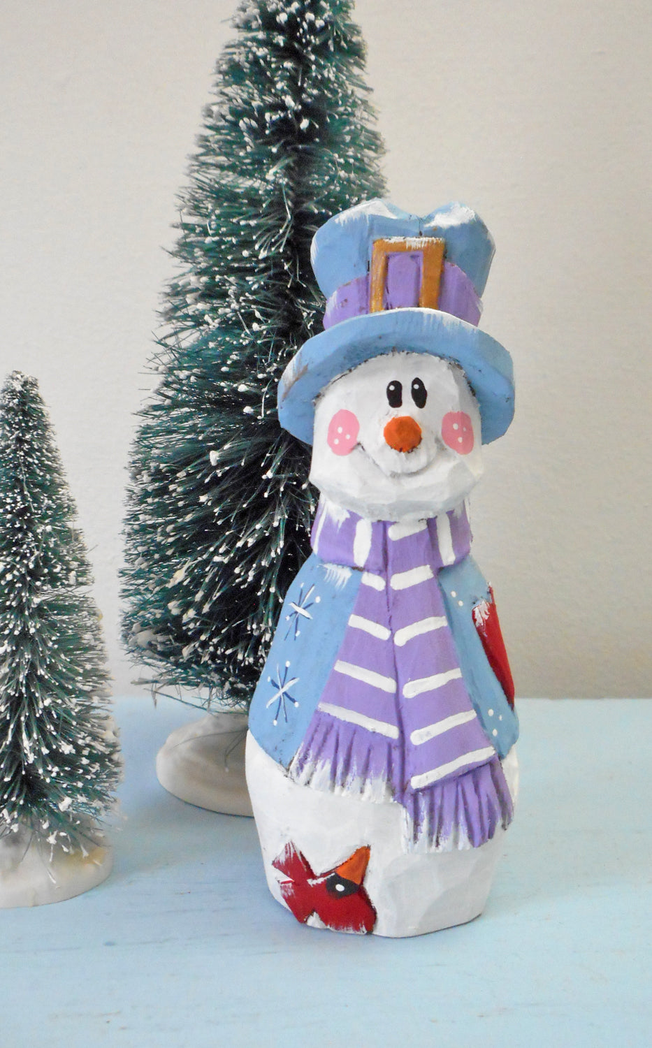 Snowman with Cardinal decoration