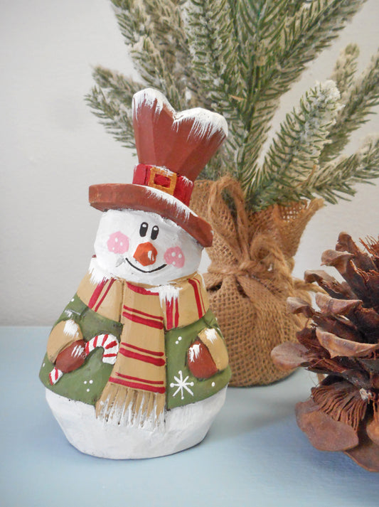 Wooden Folk Art Snowman with Candy cane