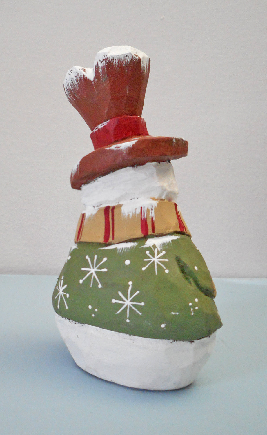 Wooden Folk Art Snowman with Candy cane