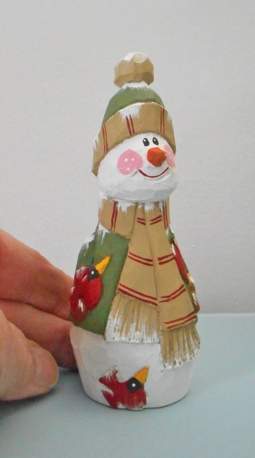 Wooden Snowman with Cardinal decoration