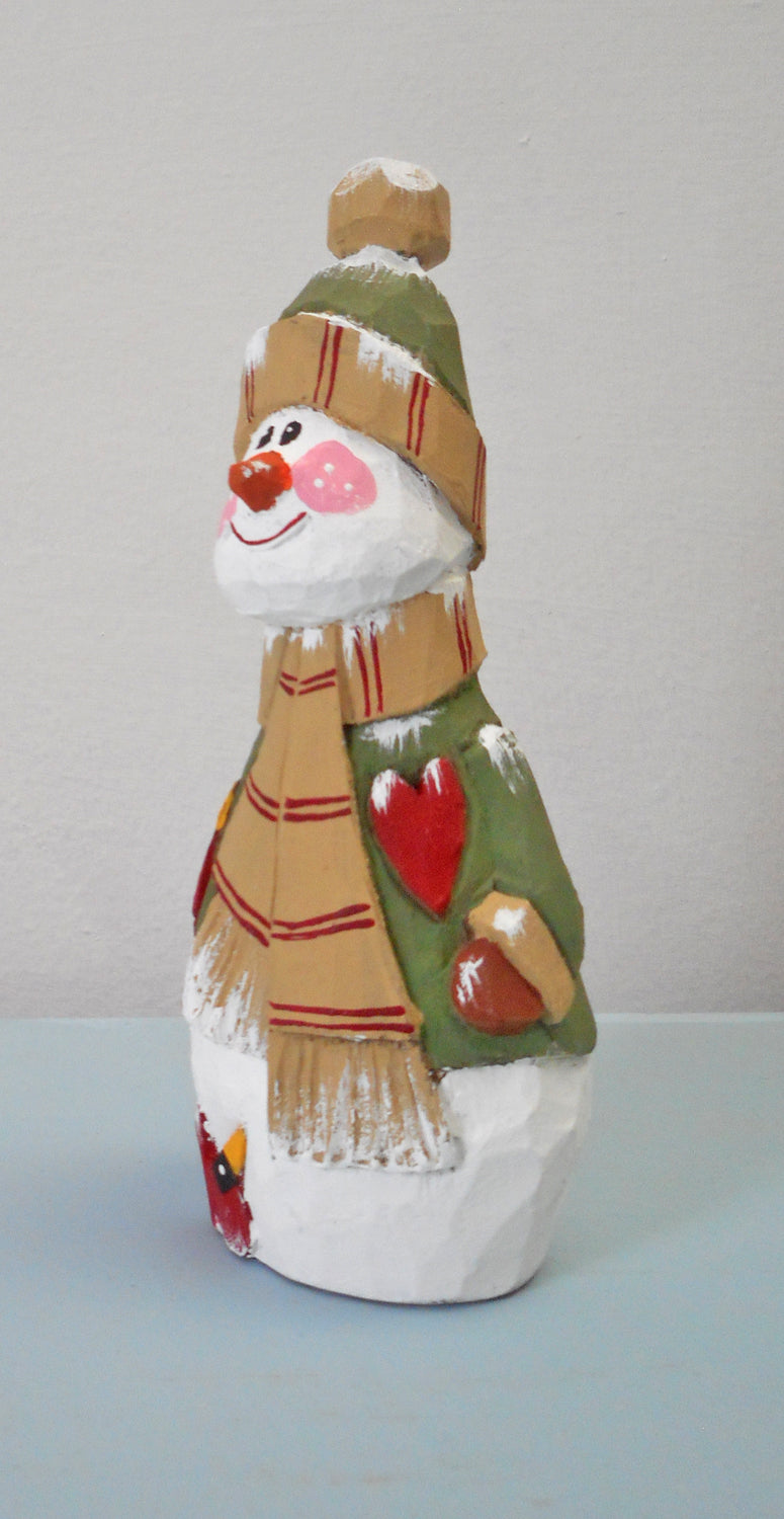 Wooden Snowman with Cardinal decoration