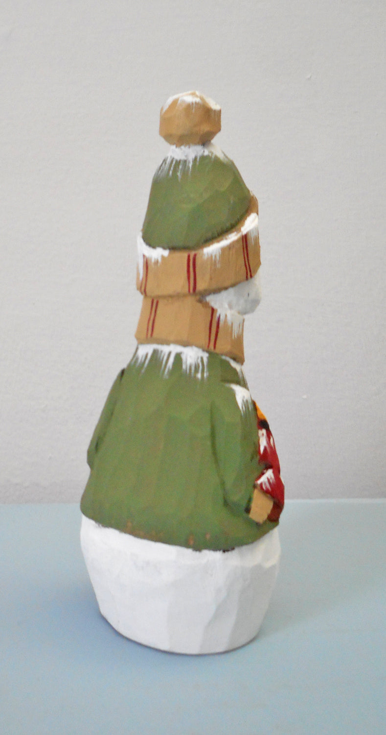 Wooden Snowman with Cardinal decoration