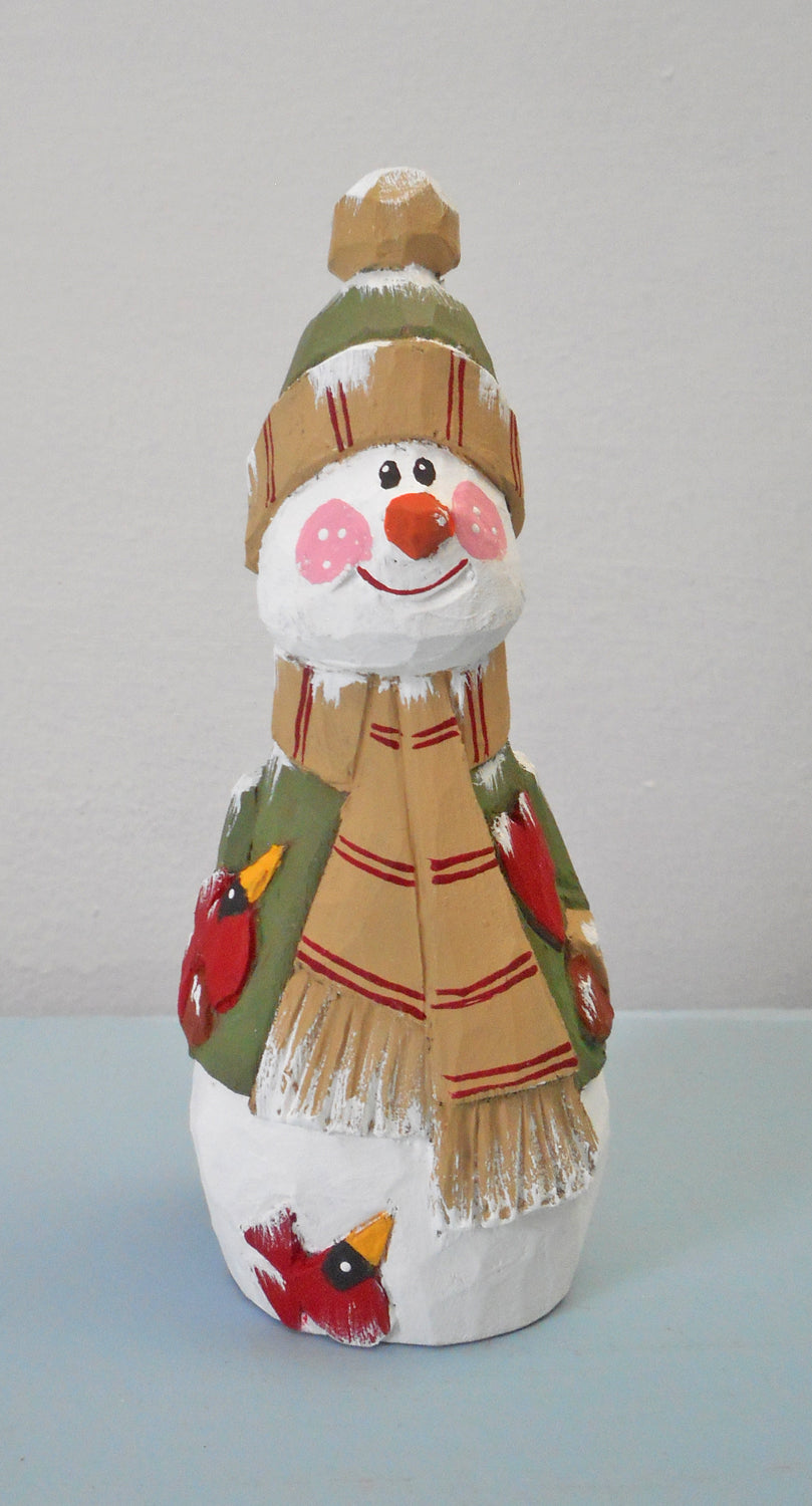 Wooden Snowman with Cardinal decoration