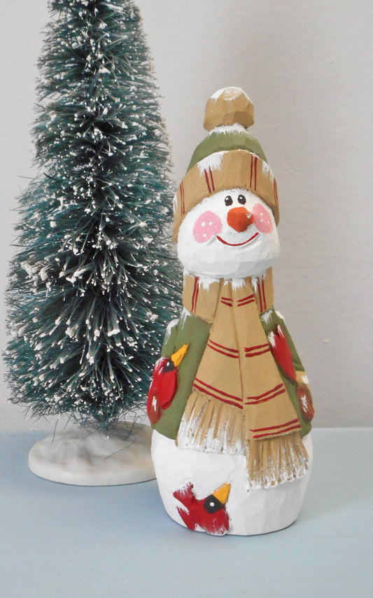 Wooden Snowman with Cardinal decoration