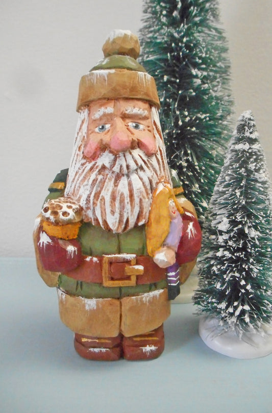 Irish Hand Carved Santa Claus with beer