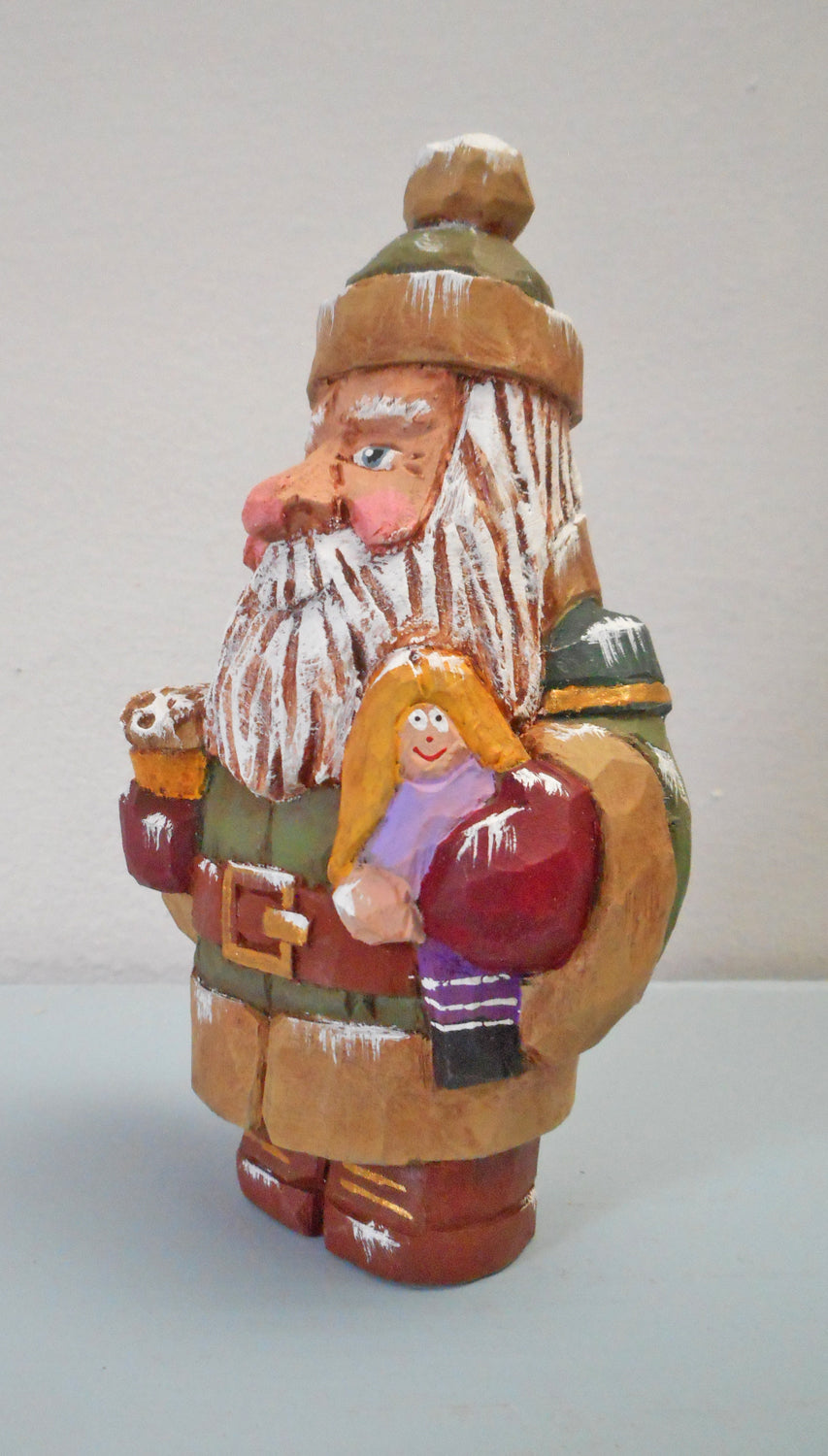 Irish Hand Carved Santa Claus with beer