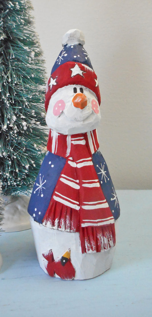 Wooden Folk Art Patriotic Snowman Decoration