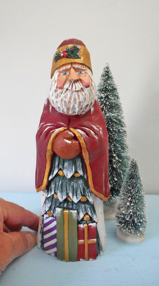 Hand Carved Santa Claus with packages