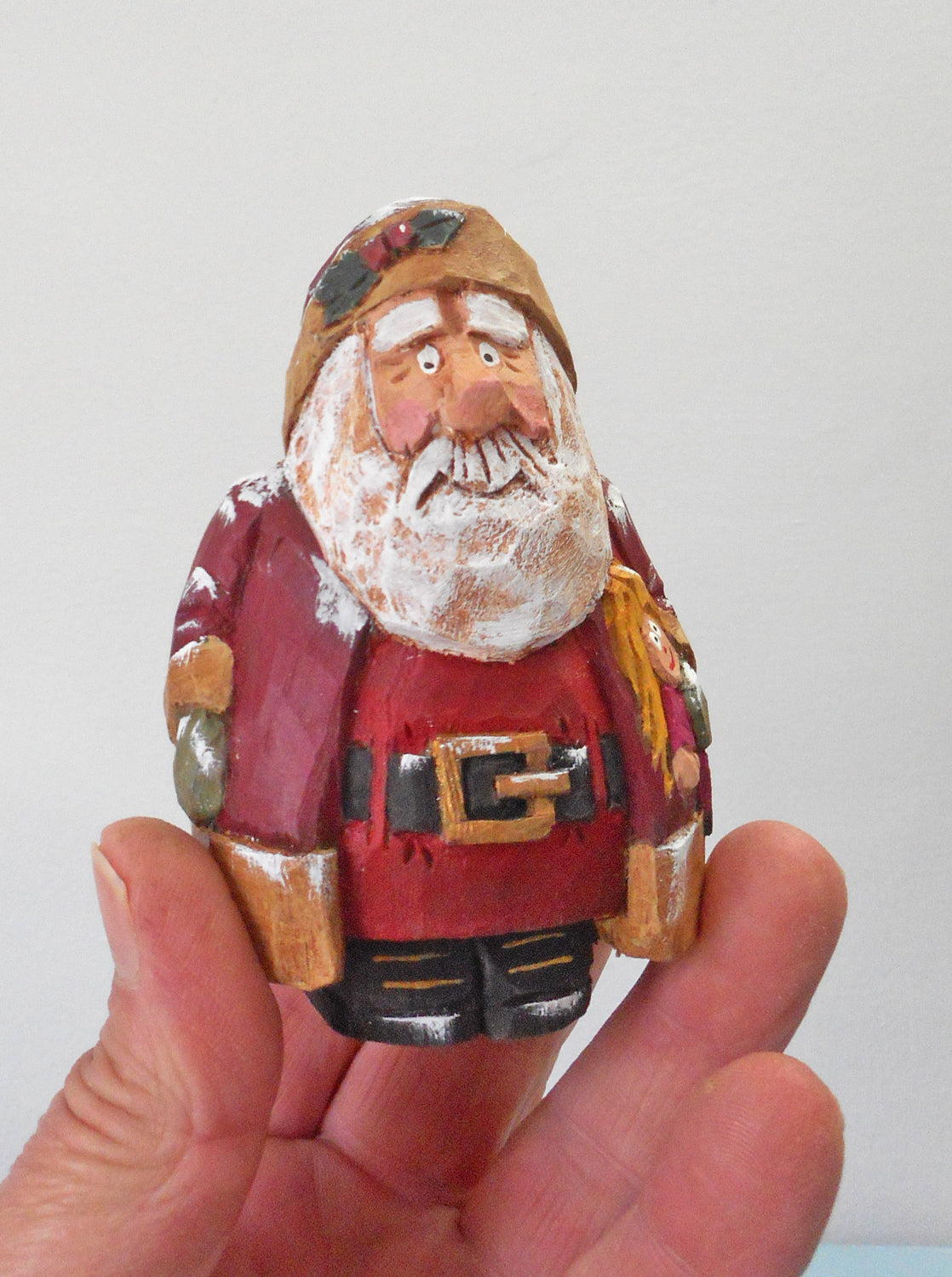 Wooden Chubby Quilt Santa Claus with doll
