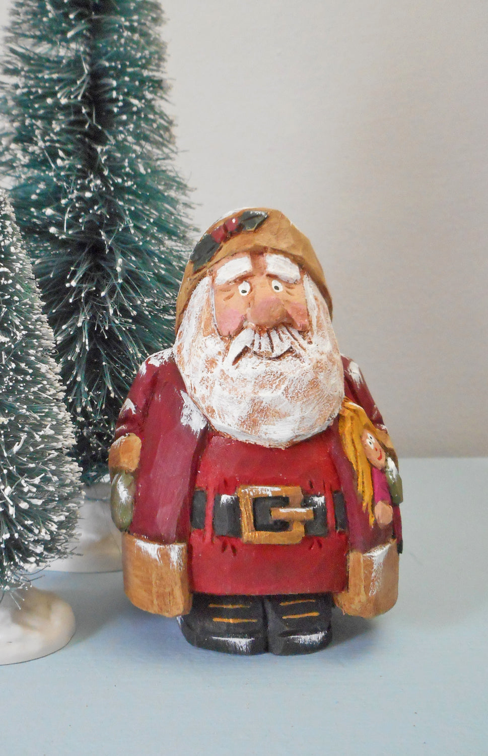 Wooden Chubby Quilt Santa Claus with doll