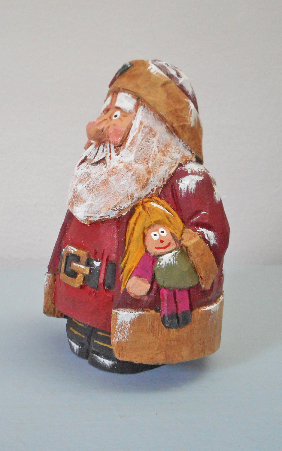 Wooden Chubby Quilt Santa Claus with doll