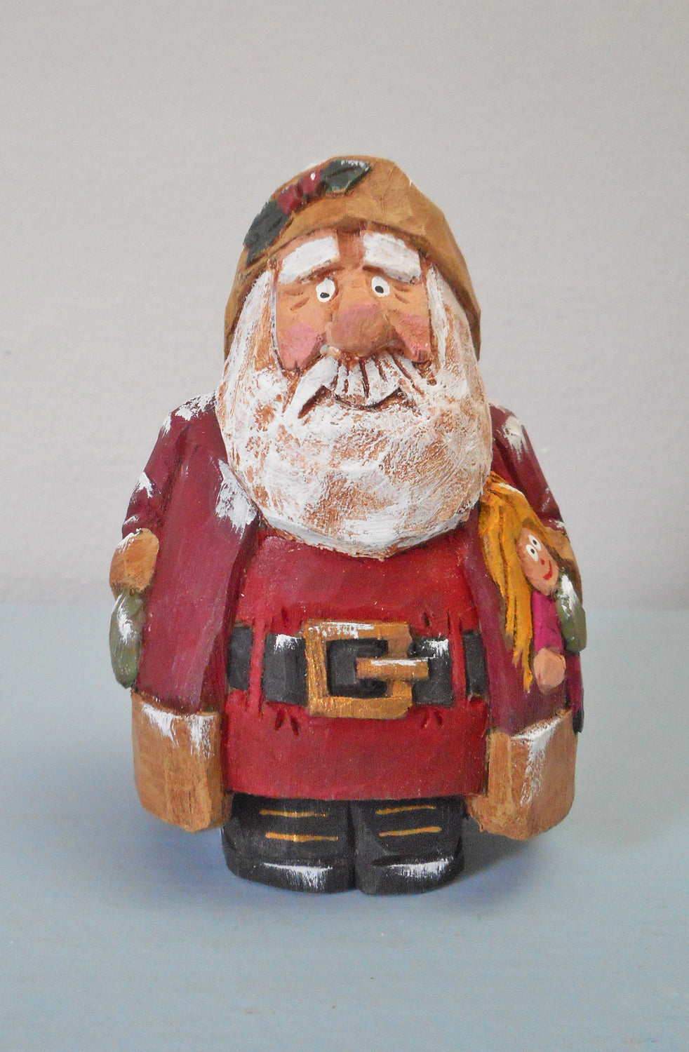 Wooden Chubby Quilt Santa Claus with doll