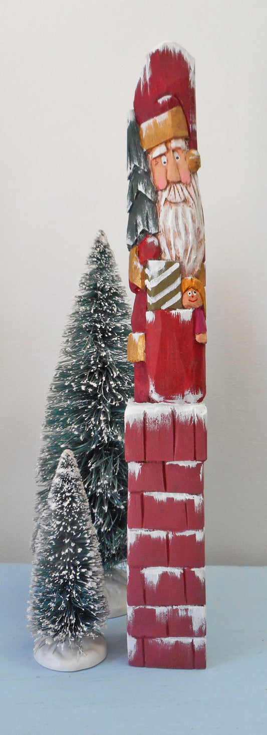 Carved Santa Claus with Christmas Tree