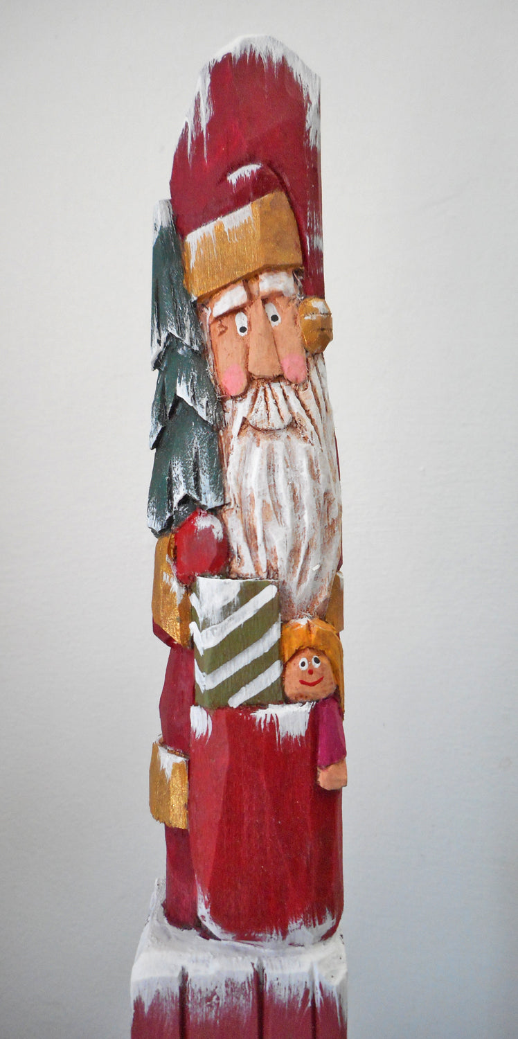 Carved Santa Claus with Christmas Tree