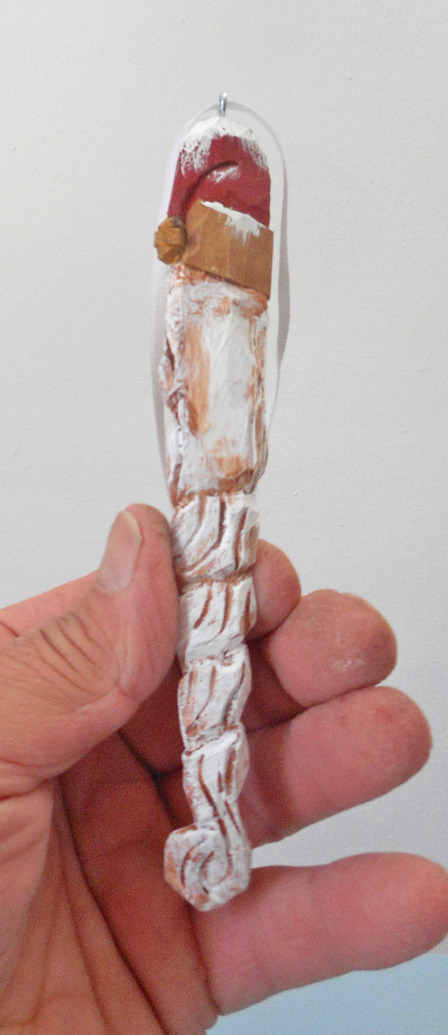 Hand Carved Twisted Santa Ornament