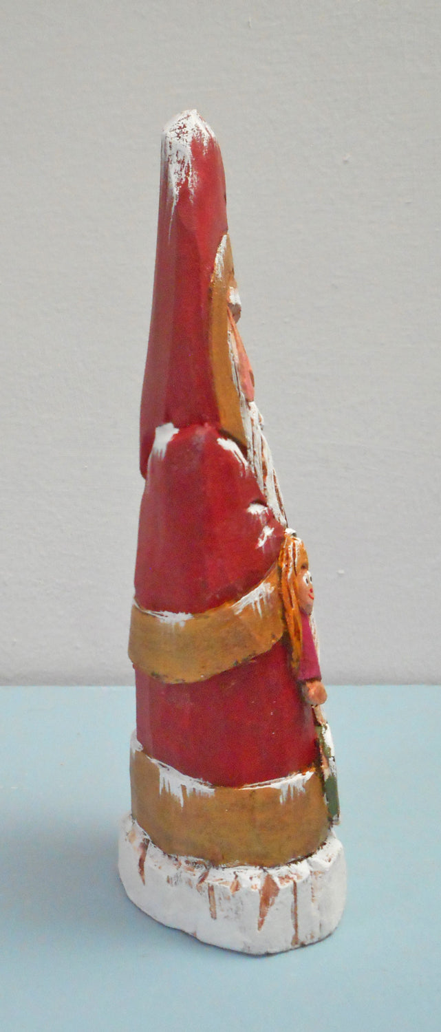 Santa Claus Wood Carving with Christmas Stocking