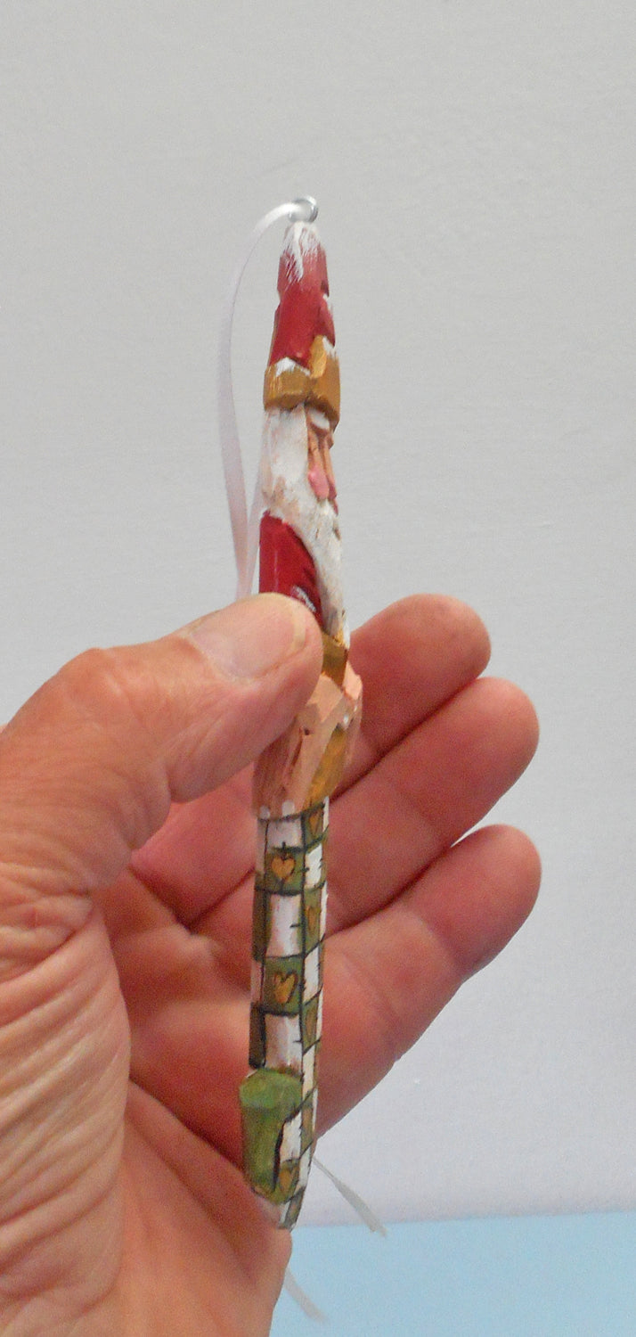 Wooden Santa in Christmas stocking Ornament
