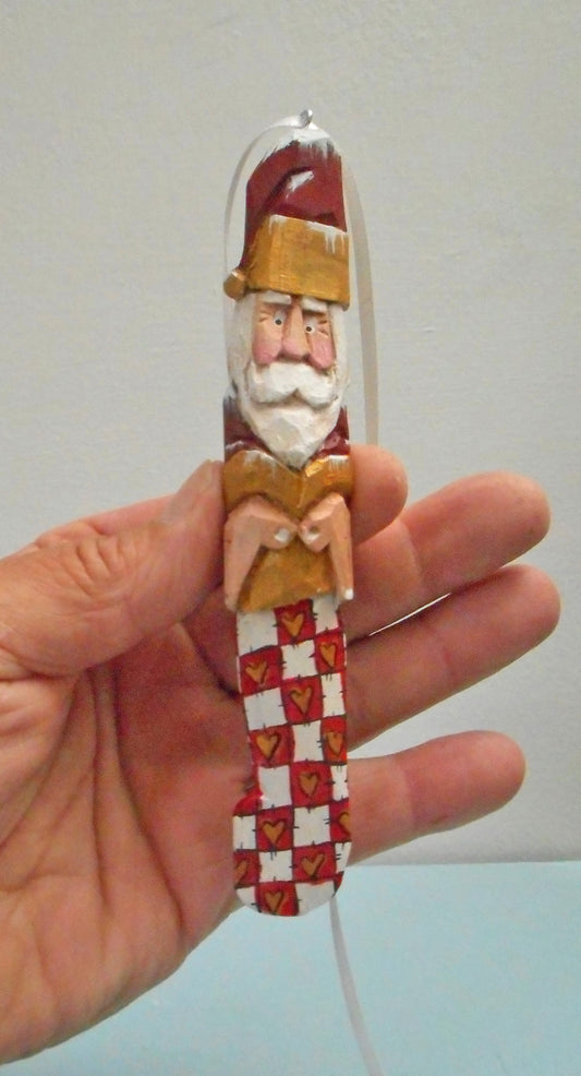 Hand Carved Santa Claus Ornament