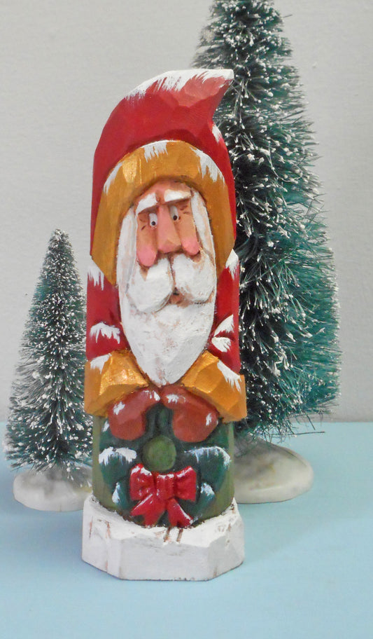 Hand Carved Belsnickle Santa Claus with Wreath