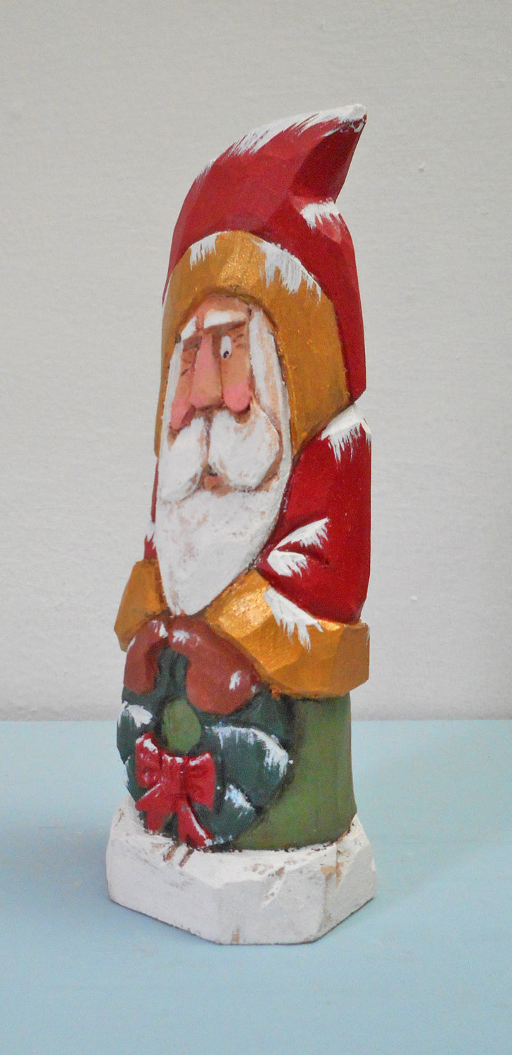 Hand Carved Belsnickle Santa Claus with Wreath
