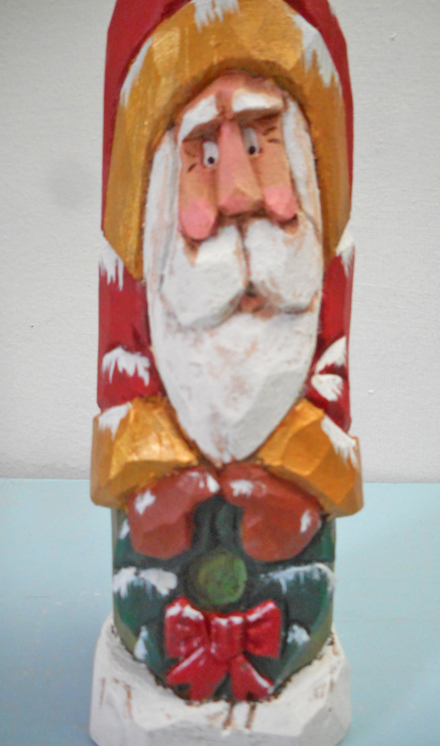 Hand Carved Belsnickle Santa Claus with Wreath