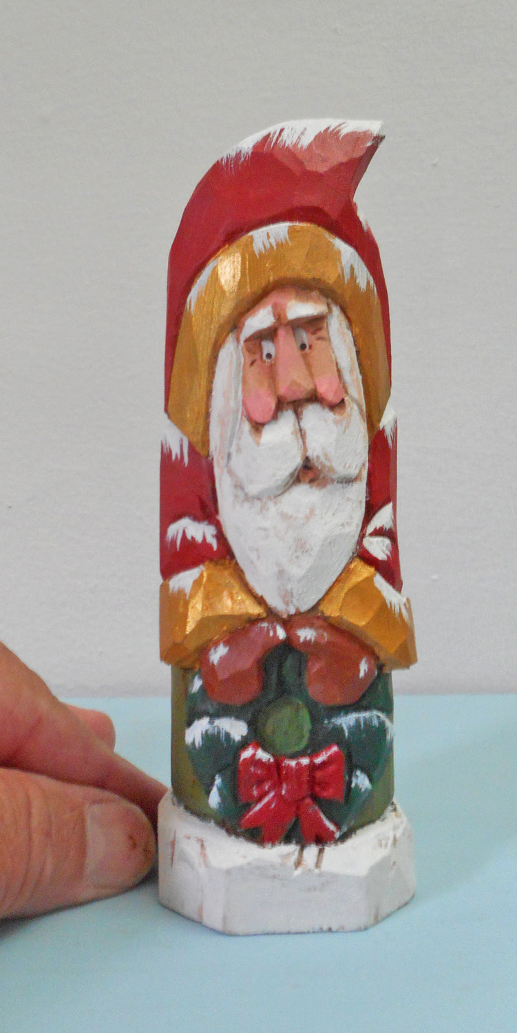 Hand Carved Belsnickle Santa Claus with Wreath