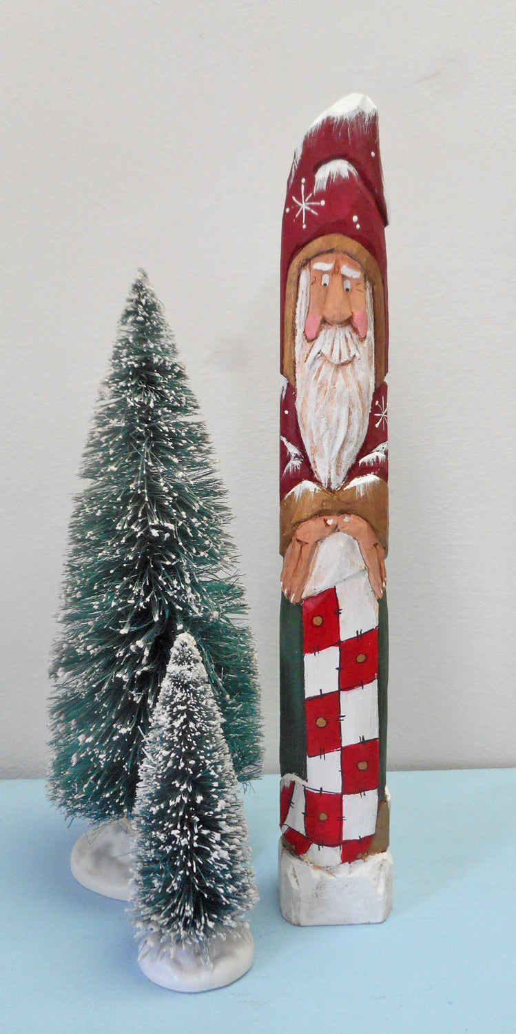 Pencil Santa Claus with Stocking Wood Carving