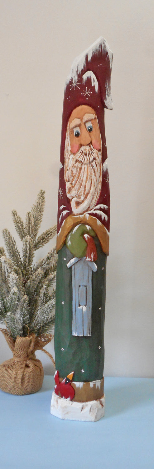 Old World Santa Claus Carving with birdhouse