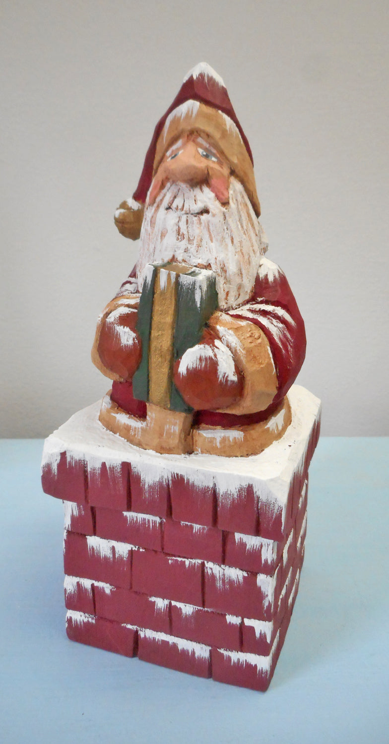 Chimney Santa Claus Wood Carving