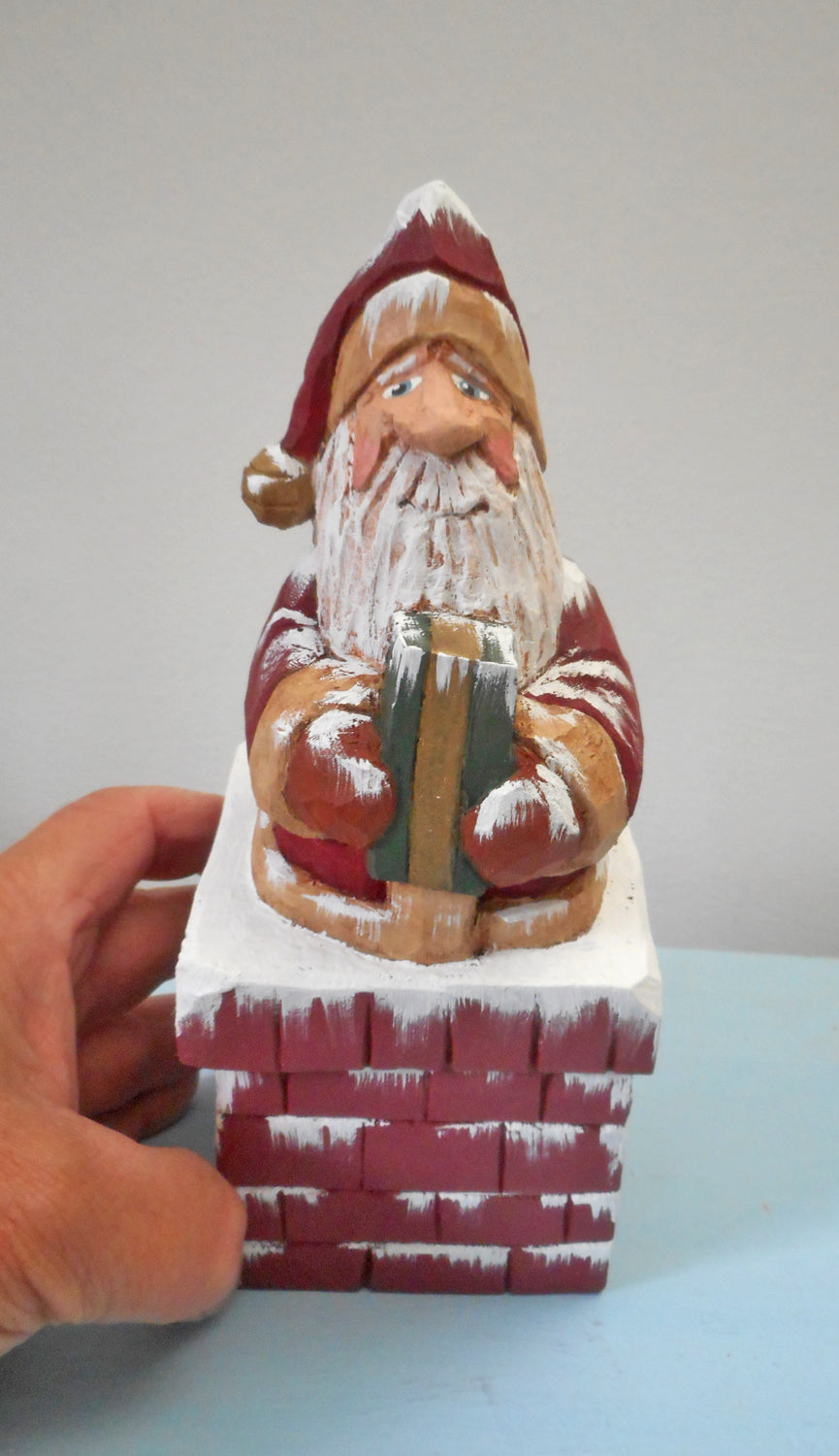 Chimney Santa Claus Wood Carving