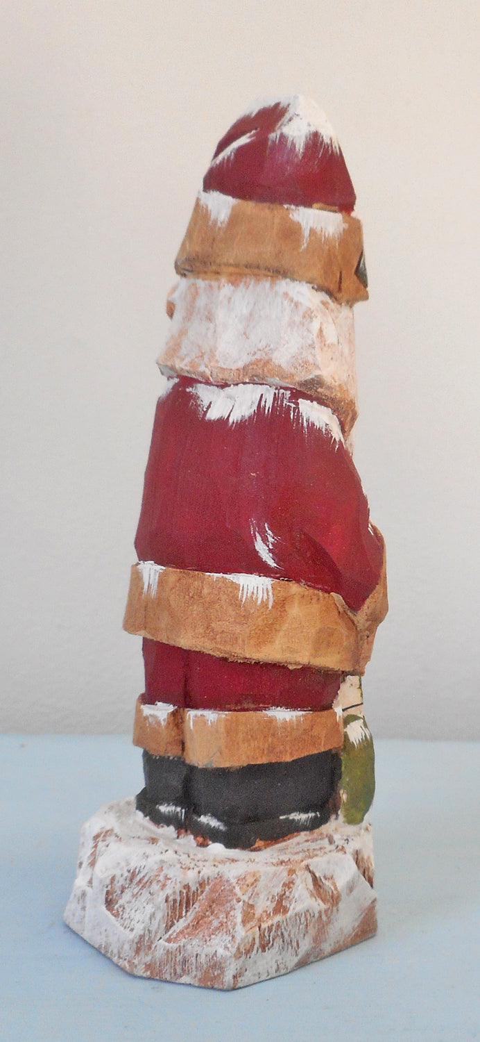 Santa Claus Wood Carving with Teddy Bear