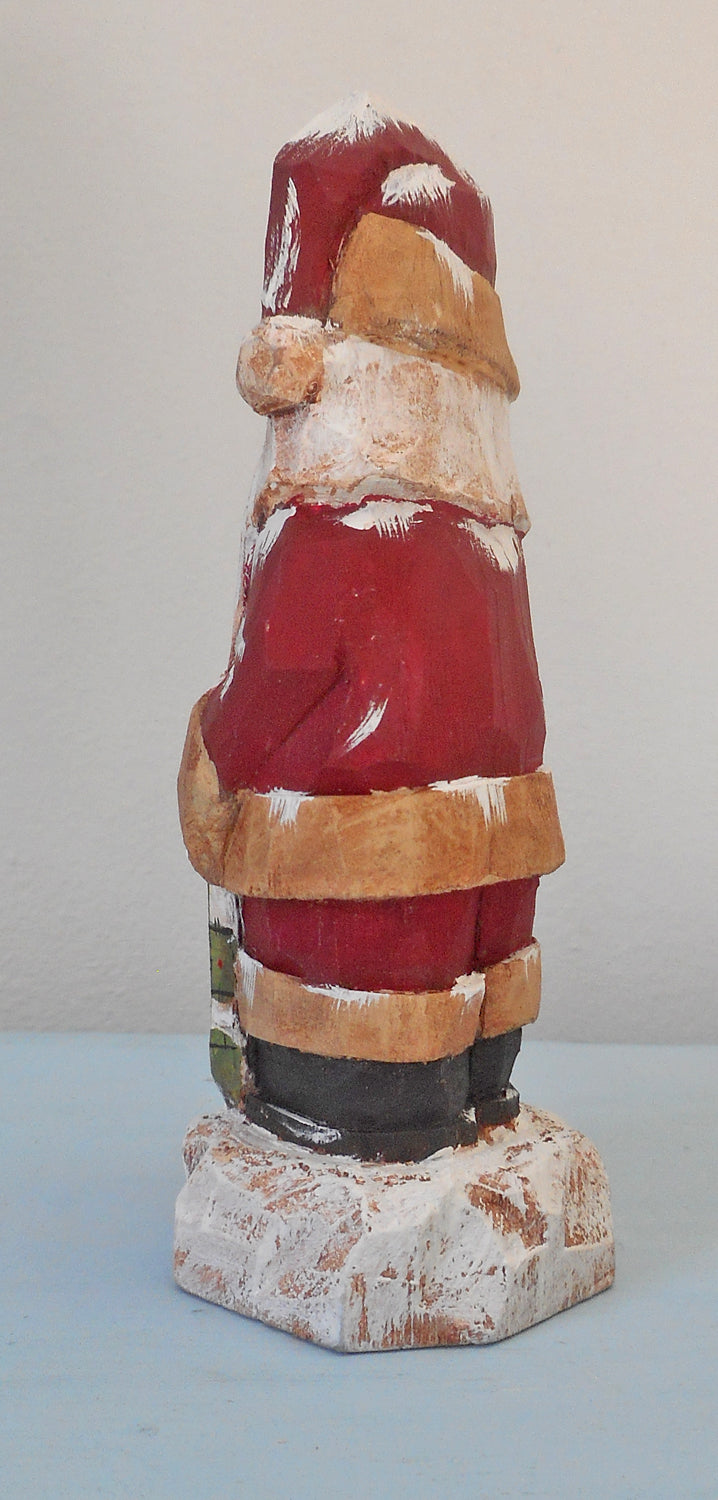 Santa Claus Wood Carving with Teddy Bear