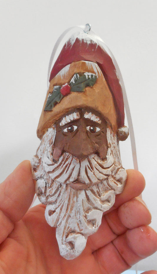 Wooden Black Santa Claus Face Ornaments