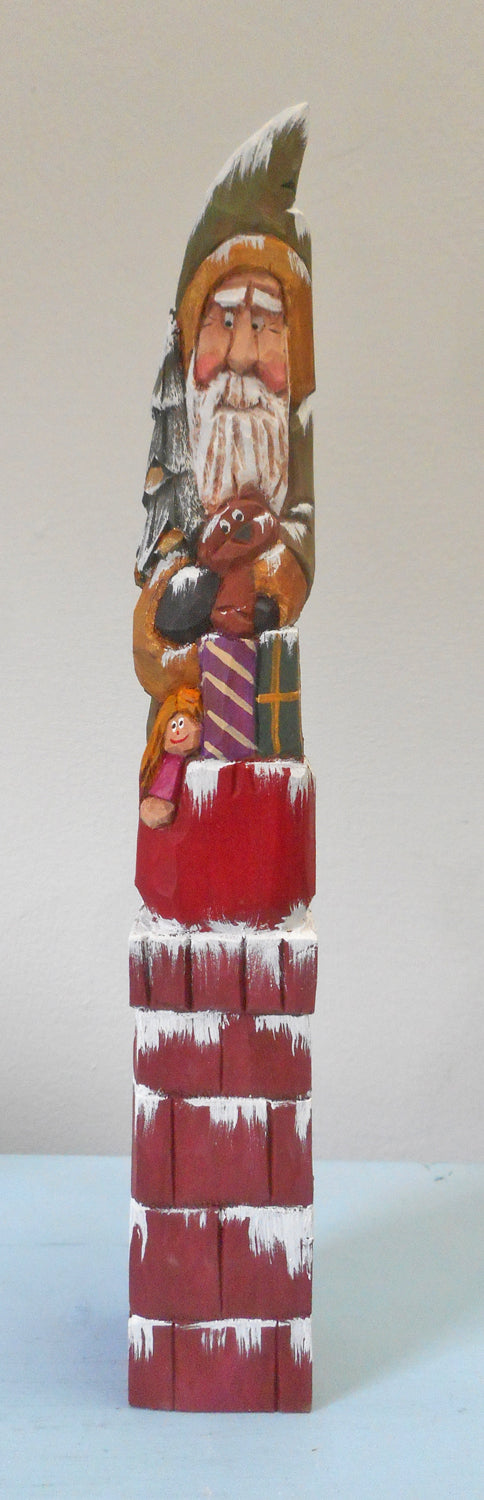 Carved Santa Claus with Christmas Tree