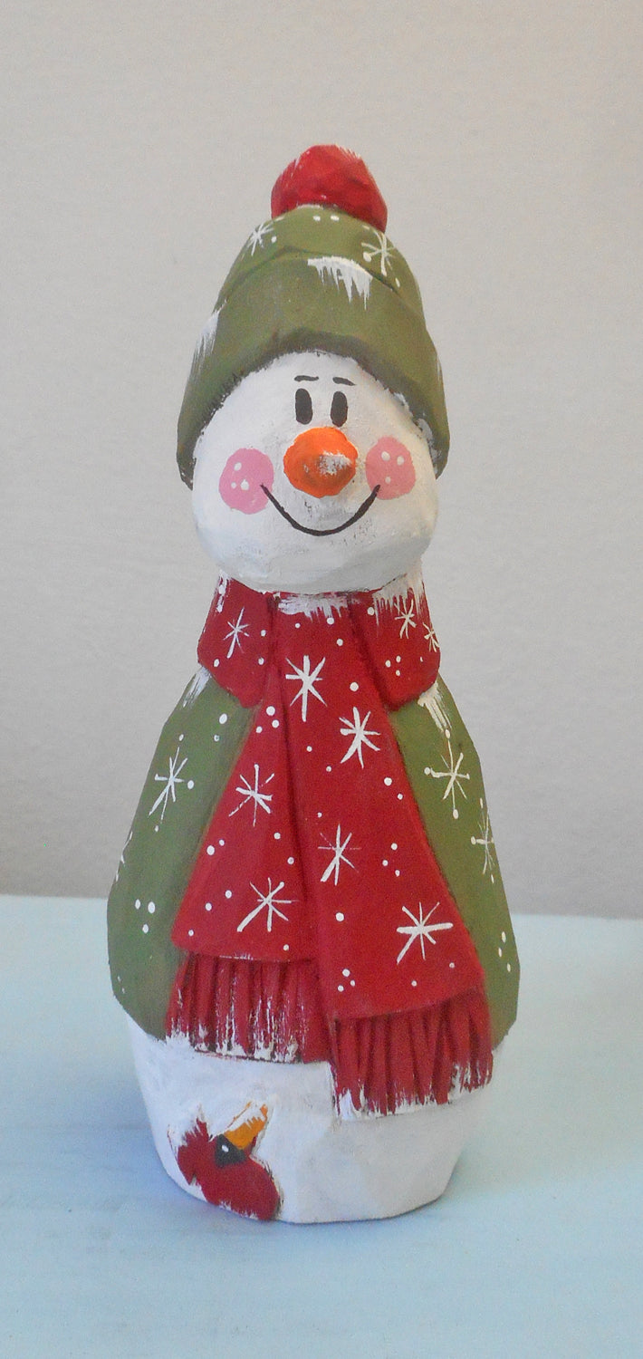 Snowman with Cardinal decoration