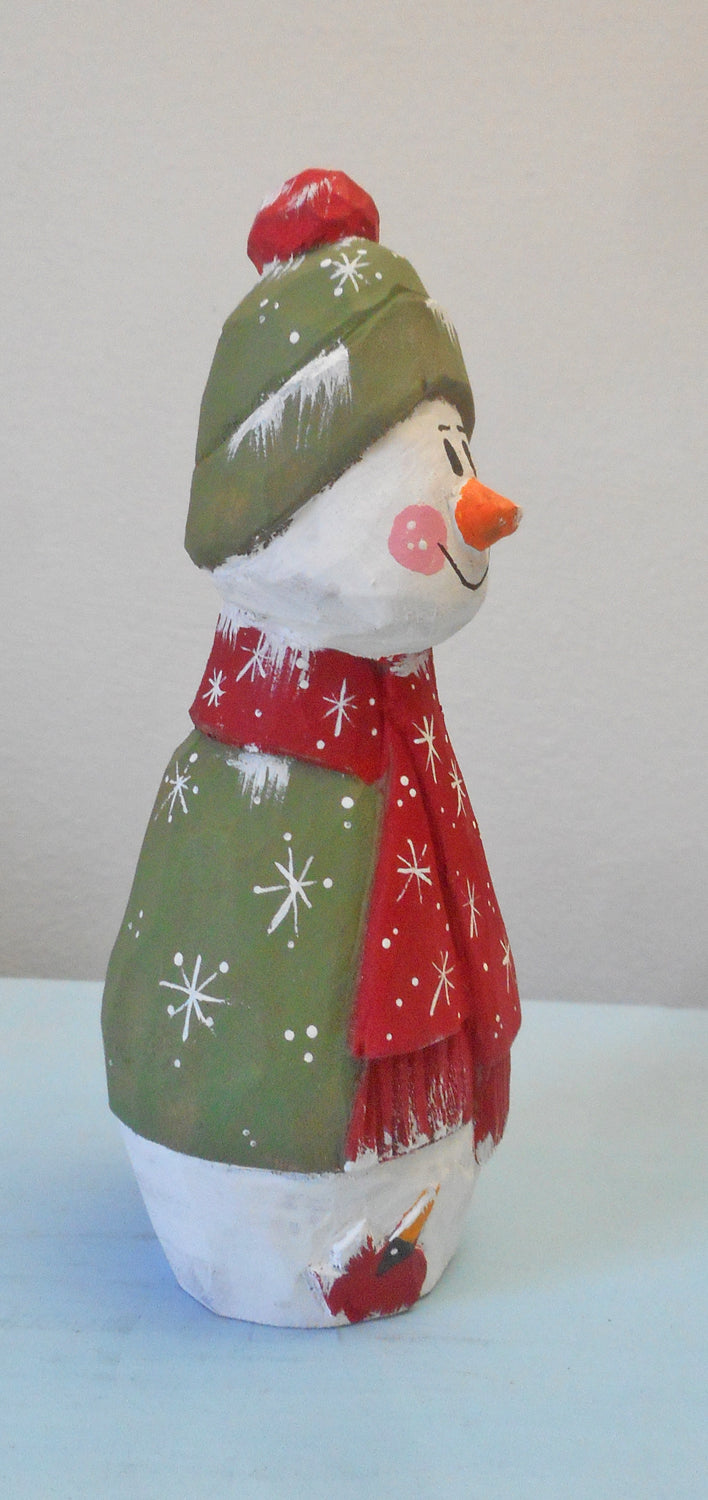 Snowman with Cardinal decoration