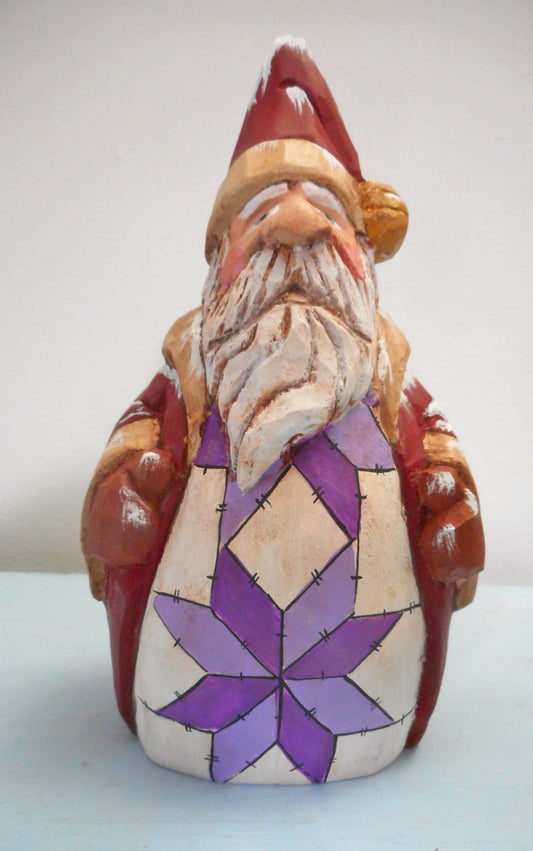 Chubby Quilt Santa Claus woodcarving