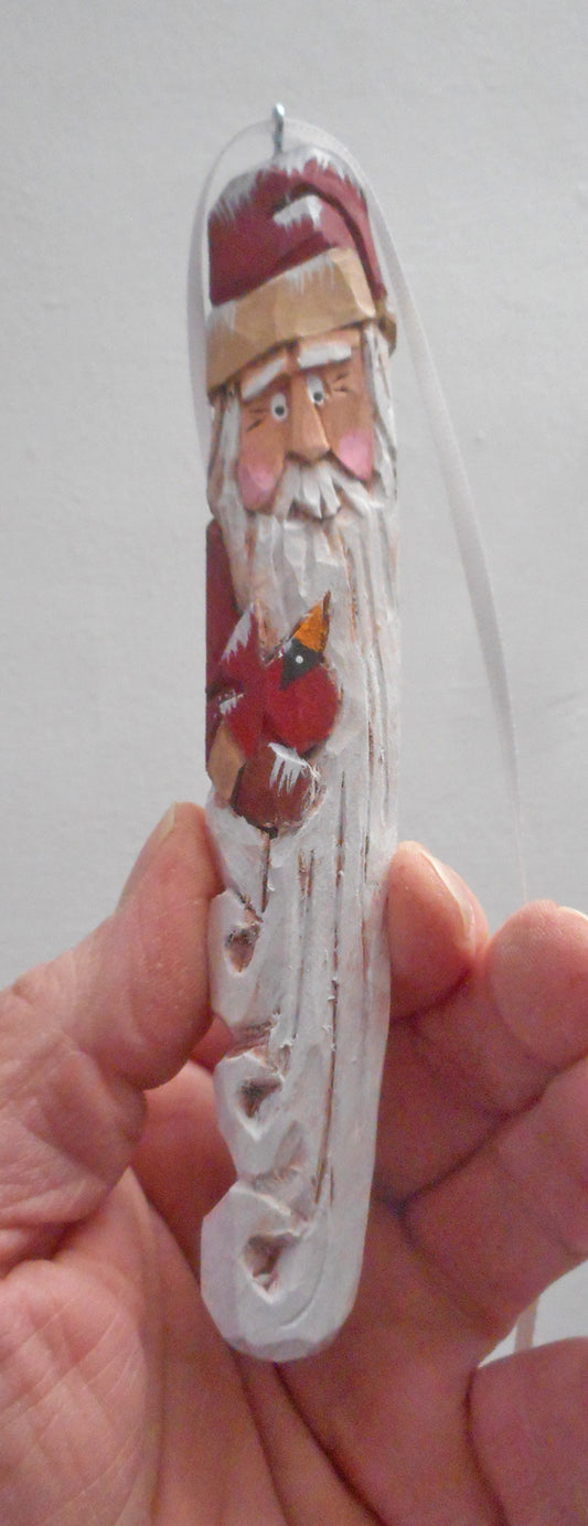 Wooden Santa Claus with Cardinal Christmas Ornament