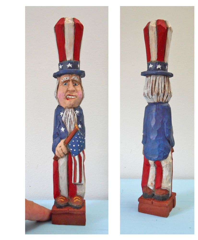 Patriotic Uncle Sam Woodcarving