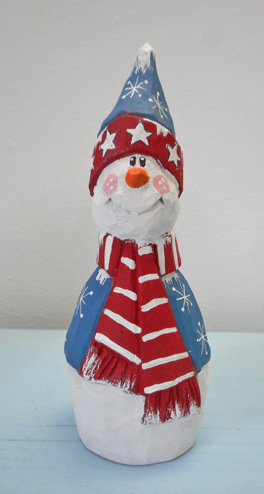Wooden Folk Art Patriotic Snowman Decoration