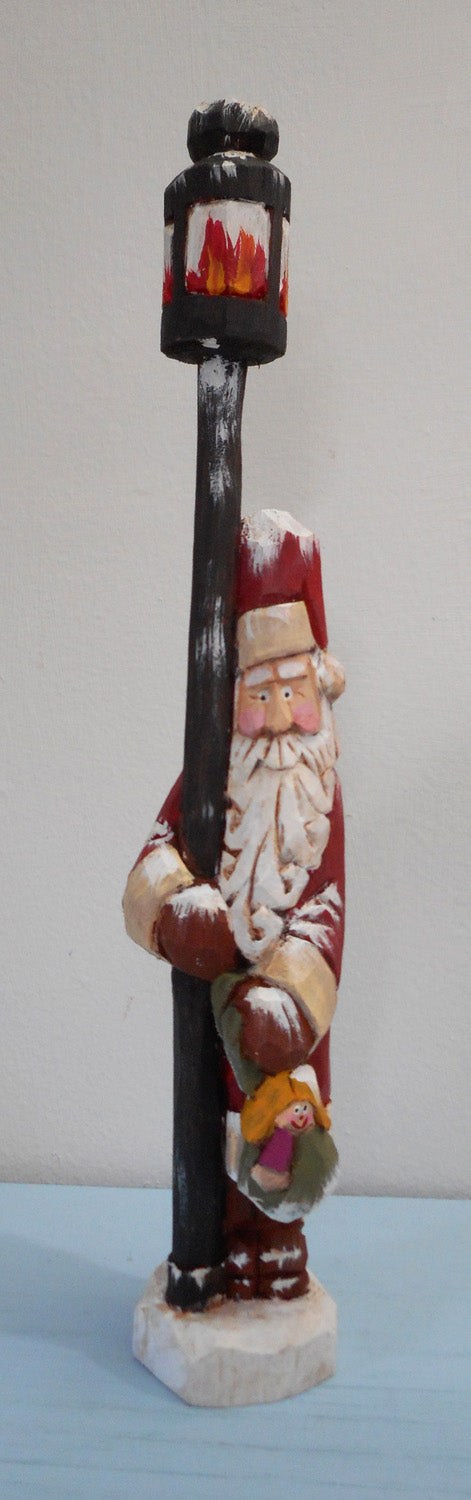 Hand Carved Lantern Santa Claus
