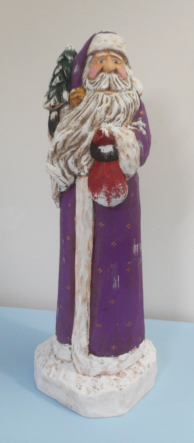 Wooden Santa Claus Carving with Sack