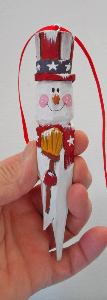 Wooden Patriotic Snowman Ornament
